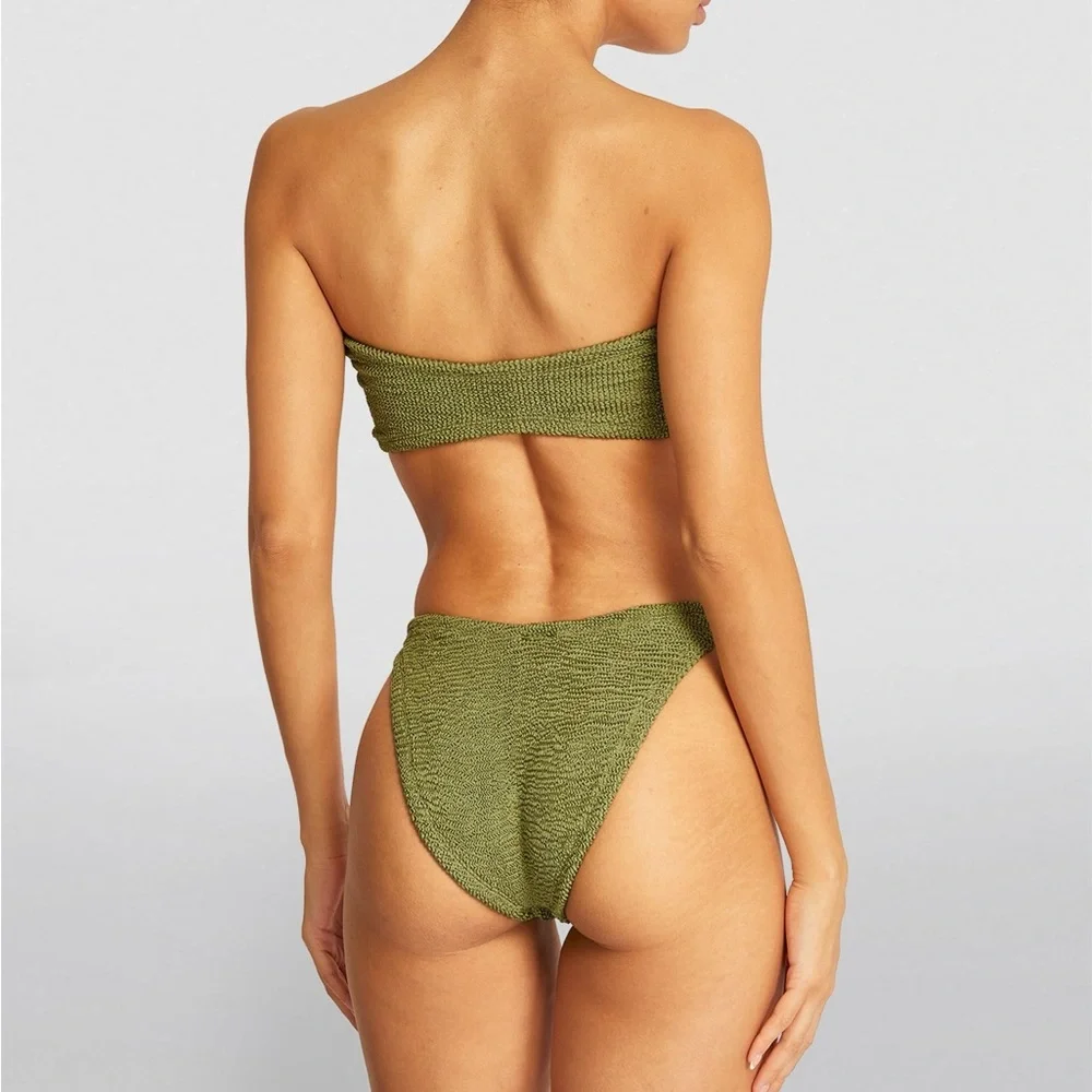 Hunza G Green Gloria Two Piece Bikini Set Swimwear One Size Moss Stretch